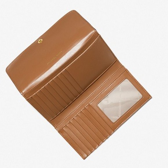 ✅ Michael Kors Jet Set Tri-Fold Large Logo Leather Wallet Acorn / Vanilla ✨ NWT - Picture 5 of 16